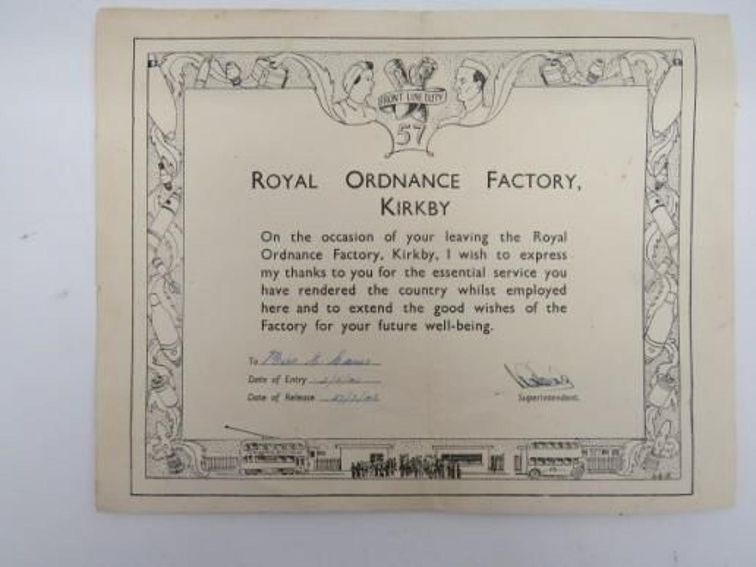 WW 2 Royal Ordnance Factory Kirkby Paperwork and Photographs