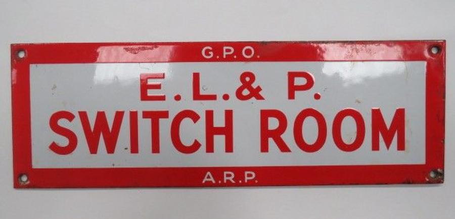 WW 2 Enamelled A.R.P./G.P.O Switch Room Door Sign