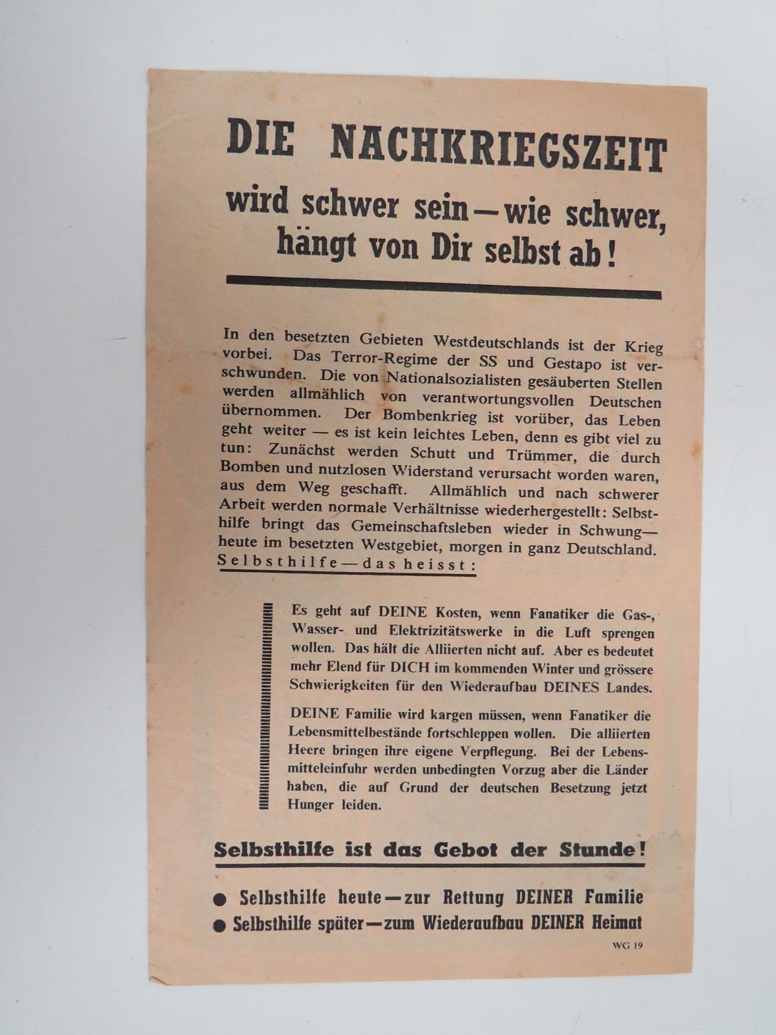 WW 2 German Propaganda Leaflet WG 19