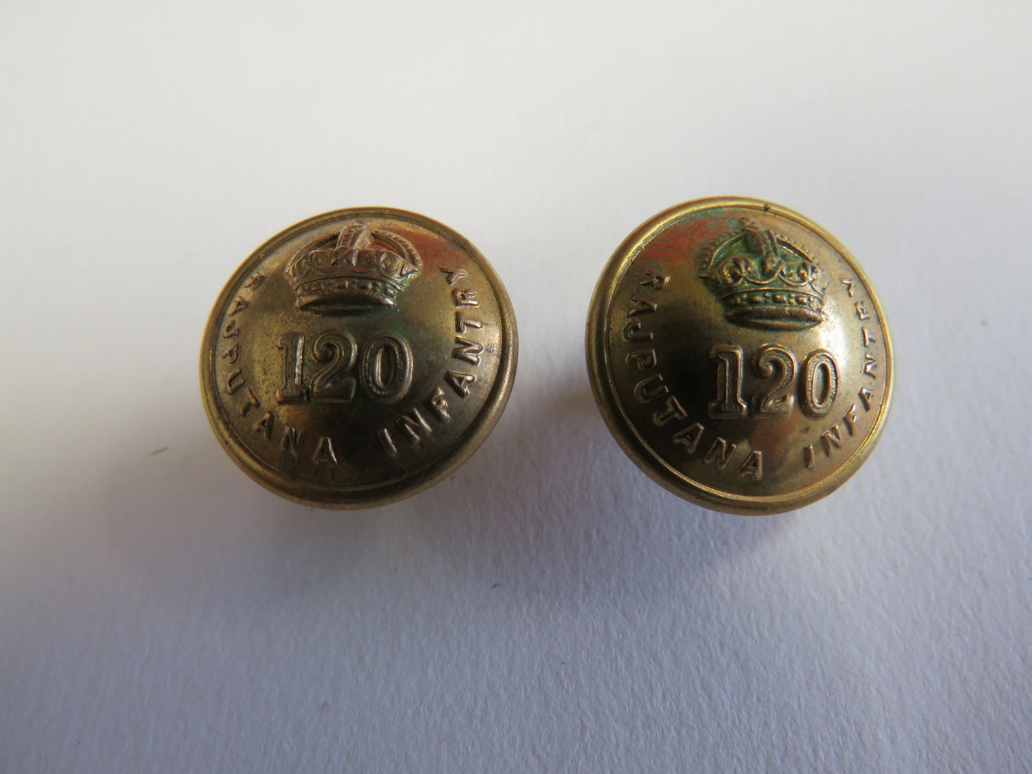 Two 120th Rajputana Infantry Small Pocket Buttons