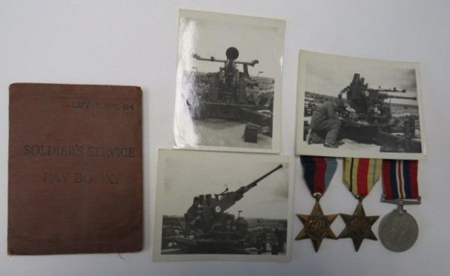 Royal Artillery P.O.W Service book,Medals and Photos