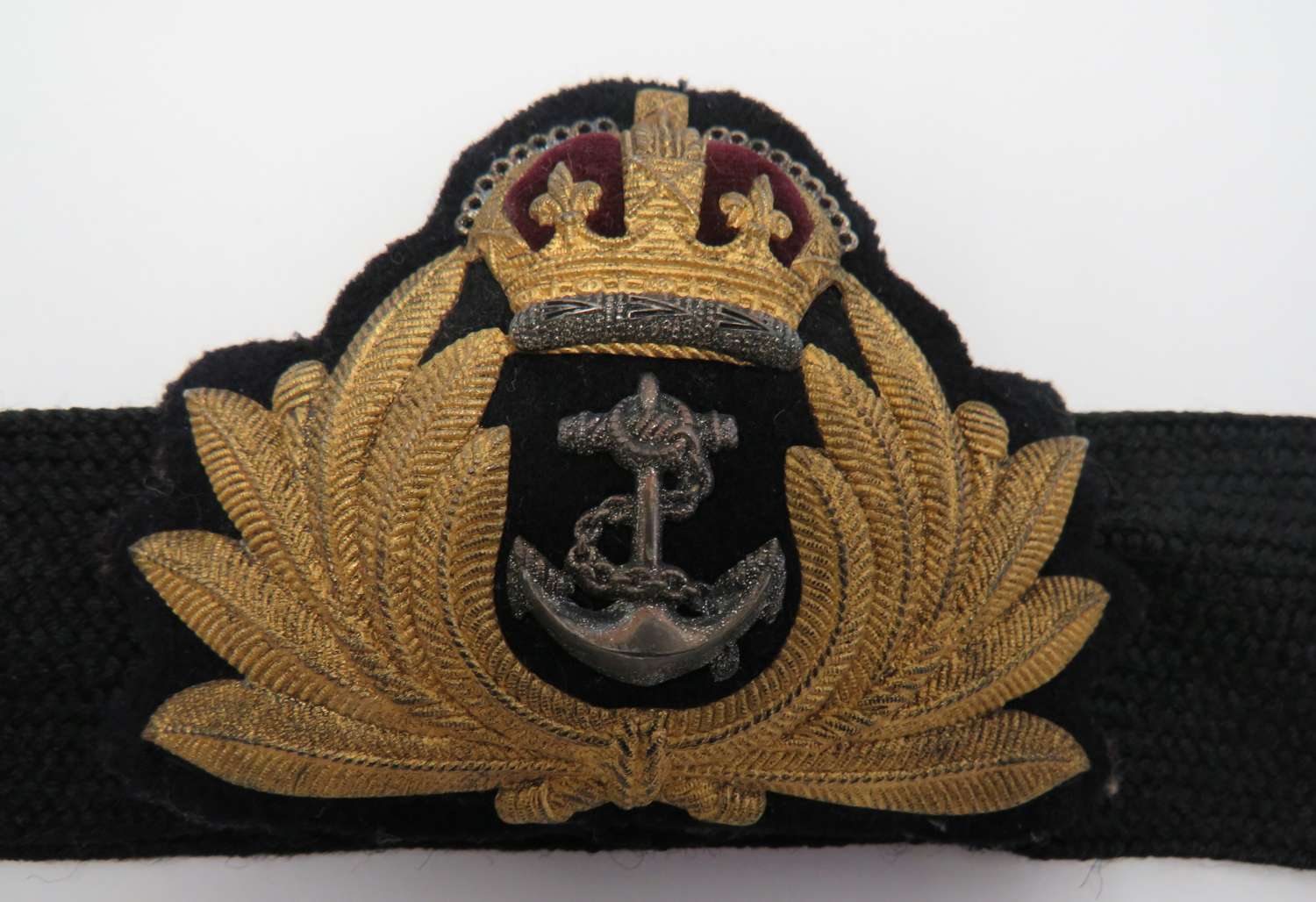 WW 2 Royal Navy Officer Utility Cap Badge and Band