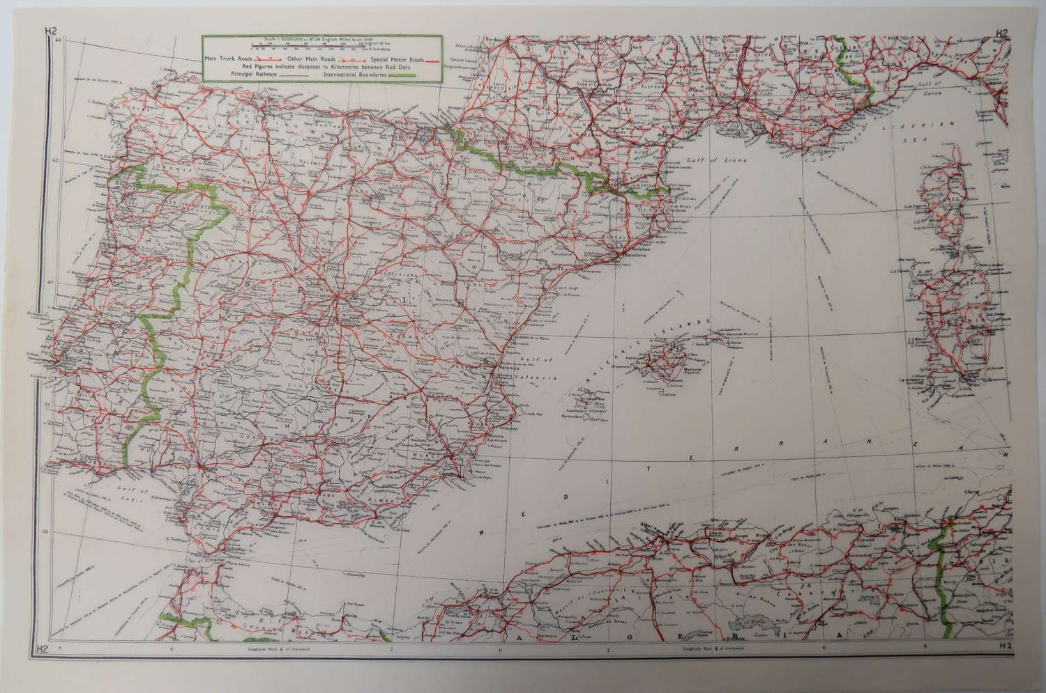 WW 2 Escape and Evasion Tissue Map of Spain