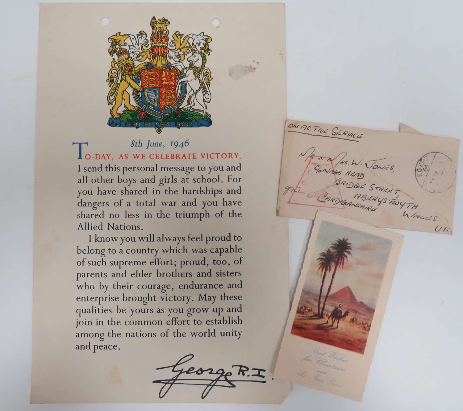 WW 2 Childrens Victory Certificate and Christmas Card