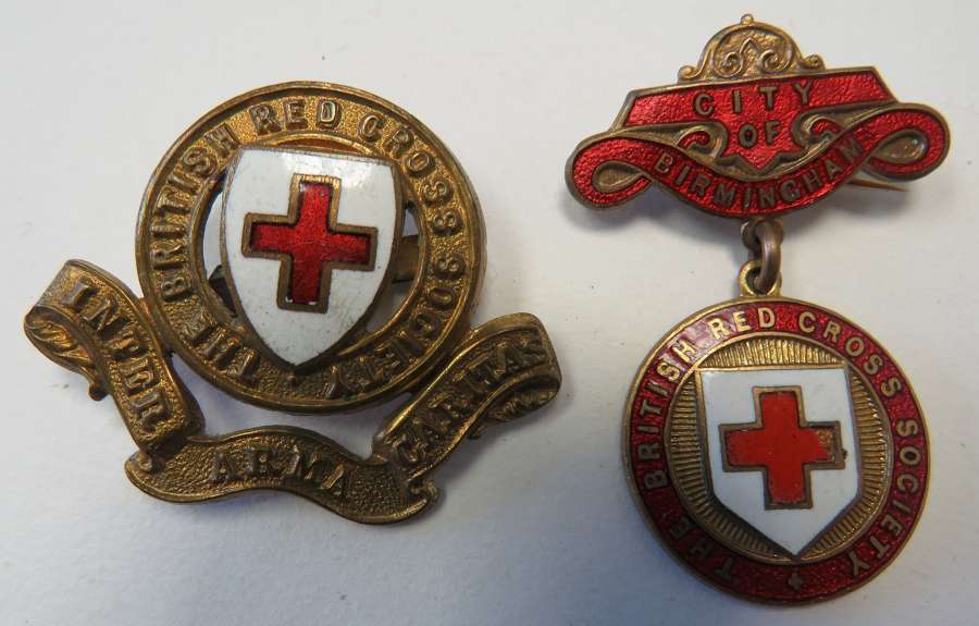 British Red Cross Cap Badge and Birmingham Badge