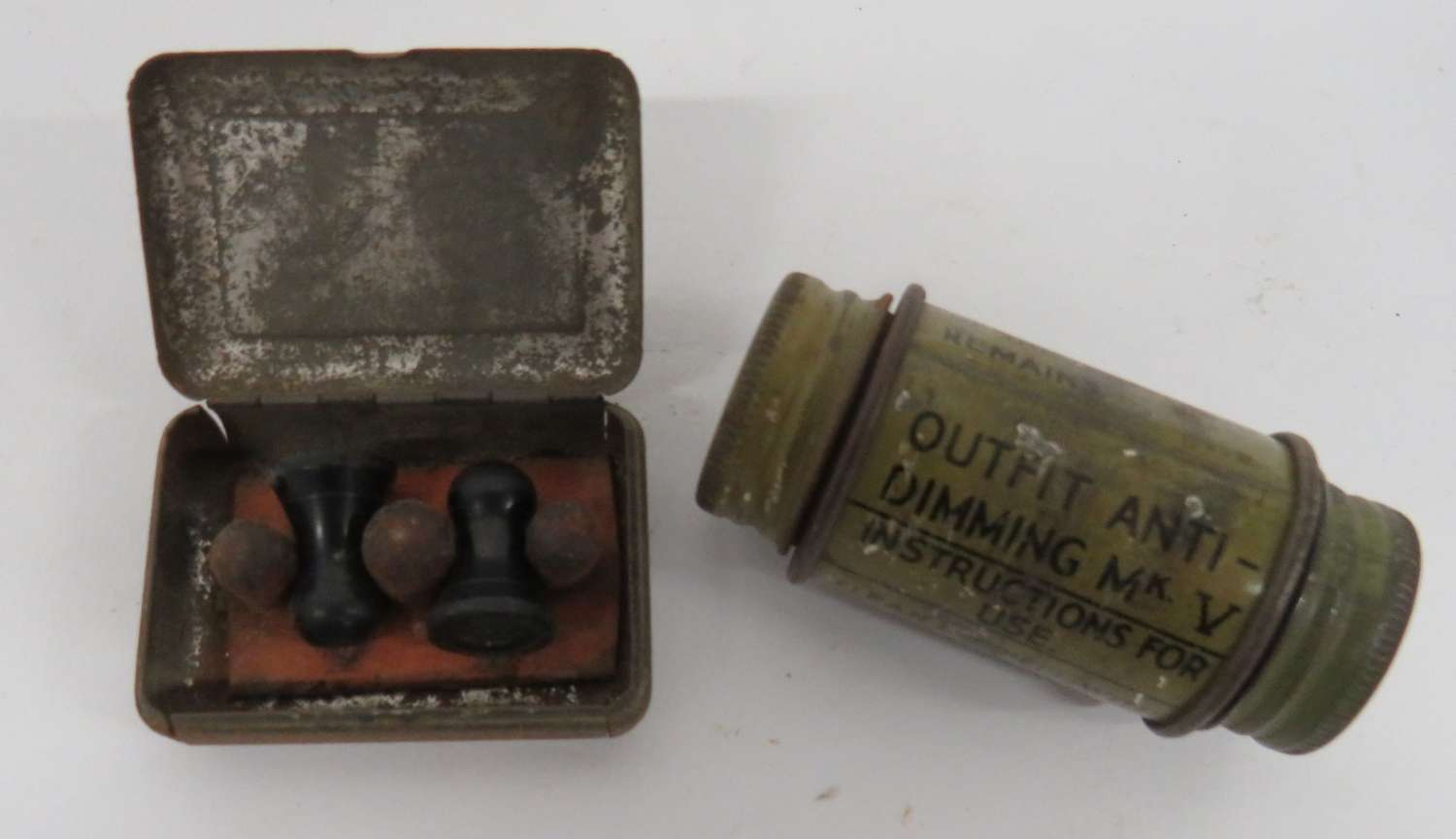 Pair of WW2 Earplugs and Anti Dimming Tin