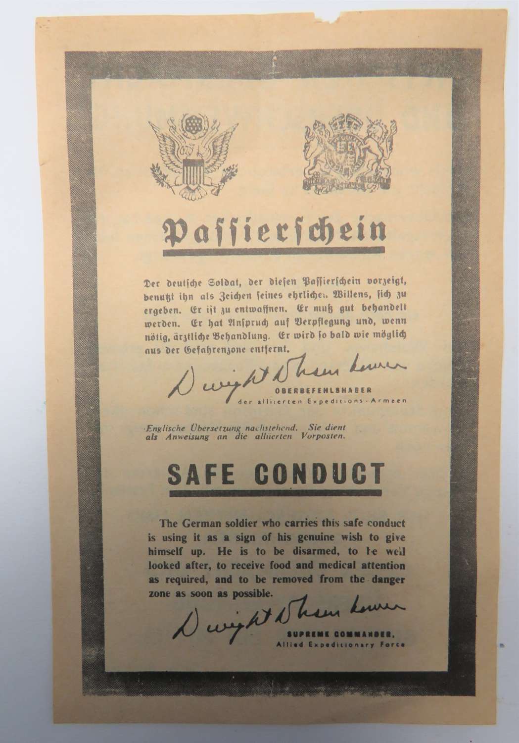 WW2 Safe Conduct Pass