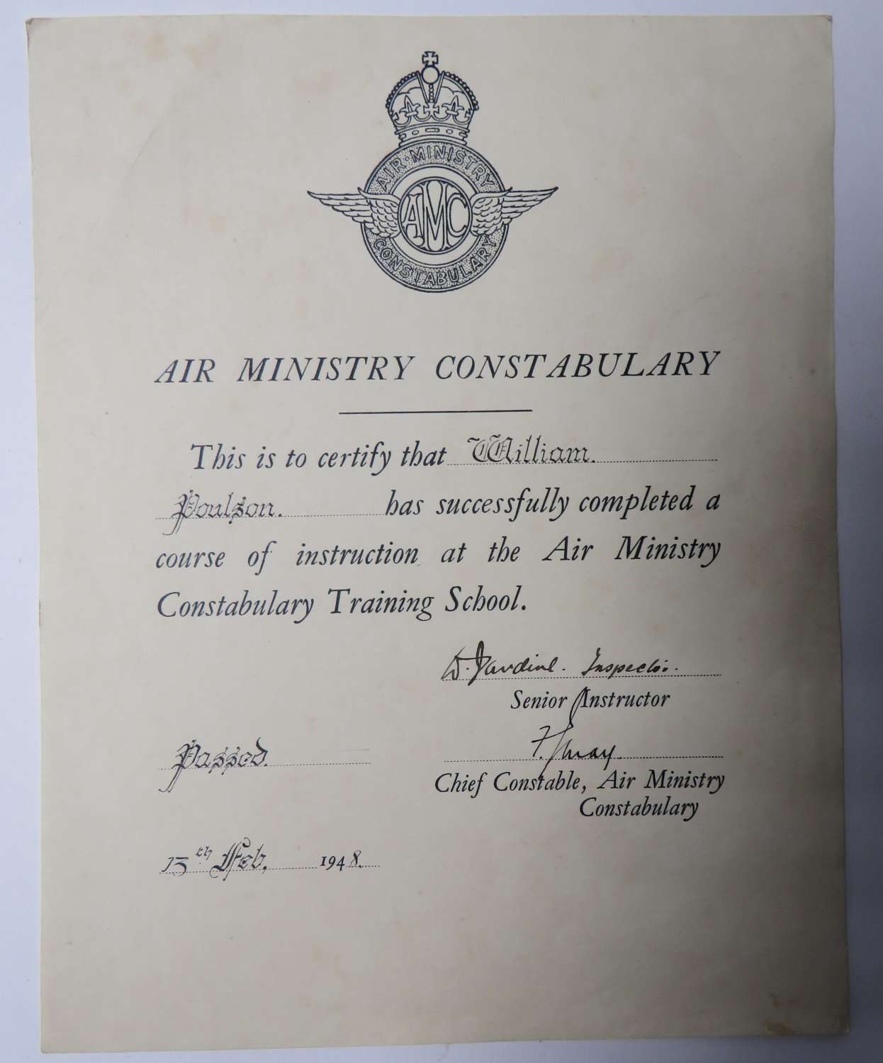 Air Ministry Constabulary Certificate