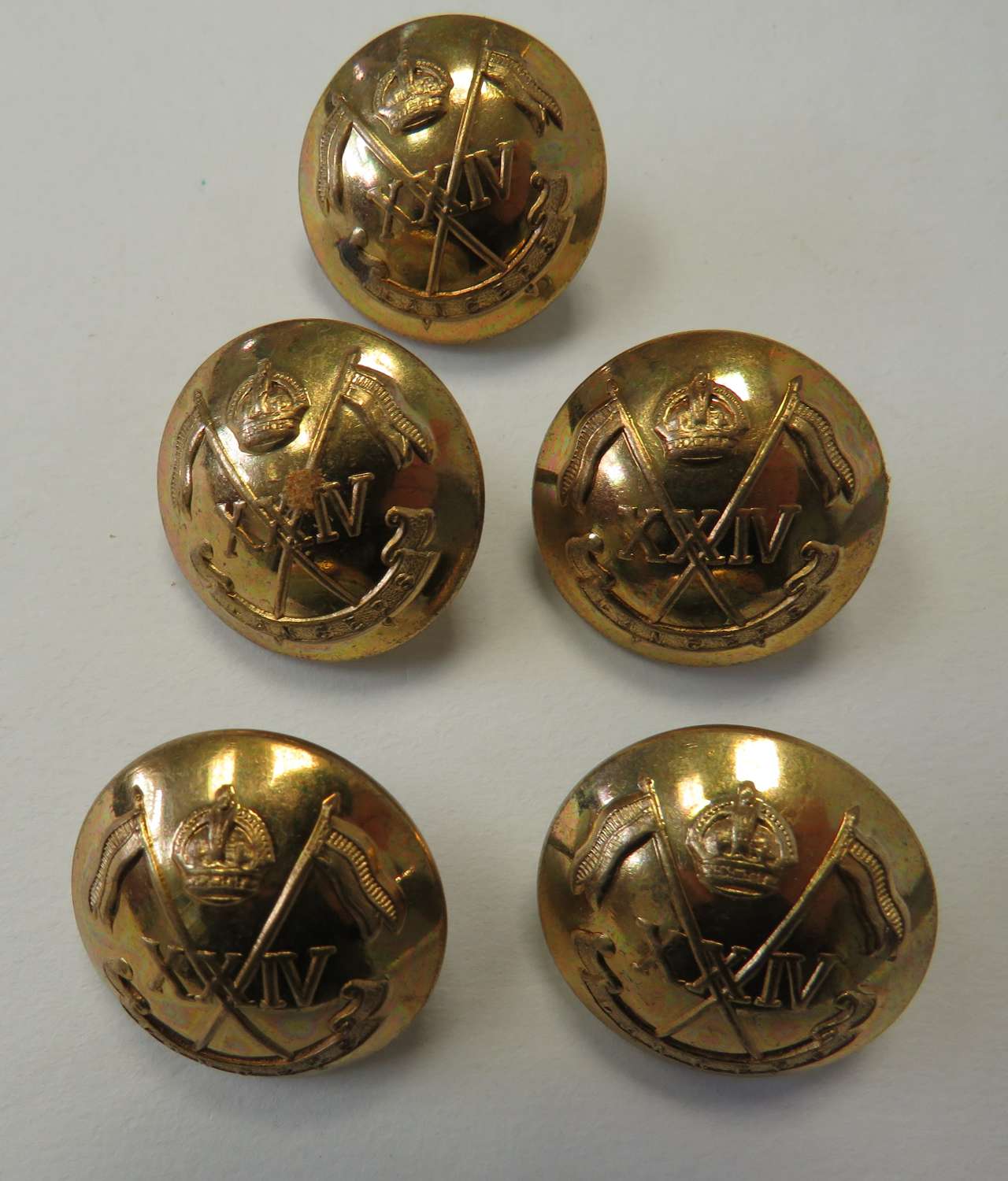 Five 24th Lancers Large Gilt Buttons