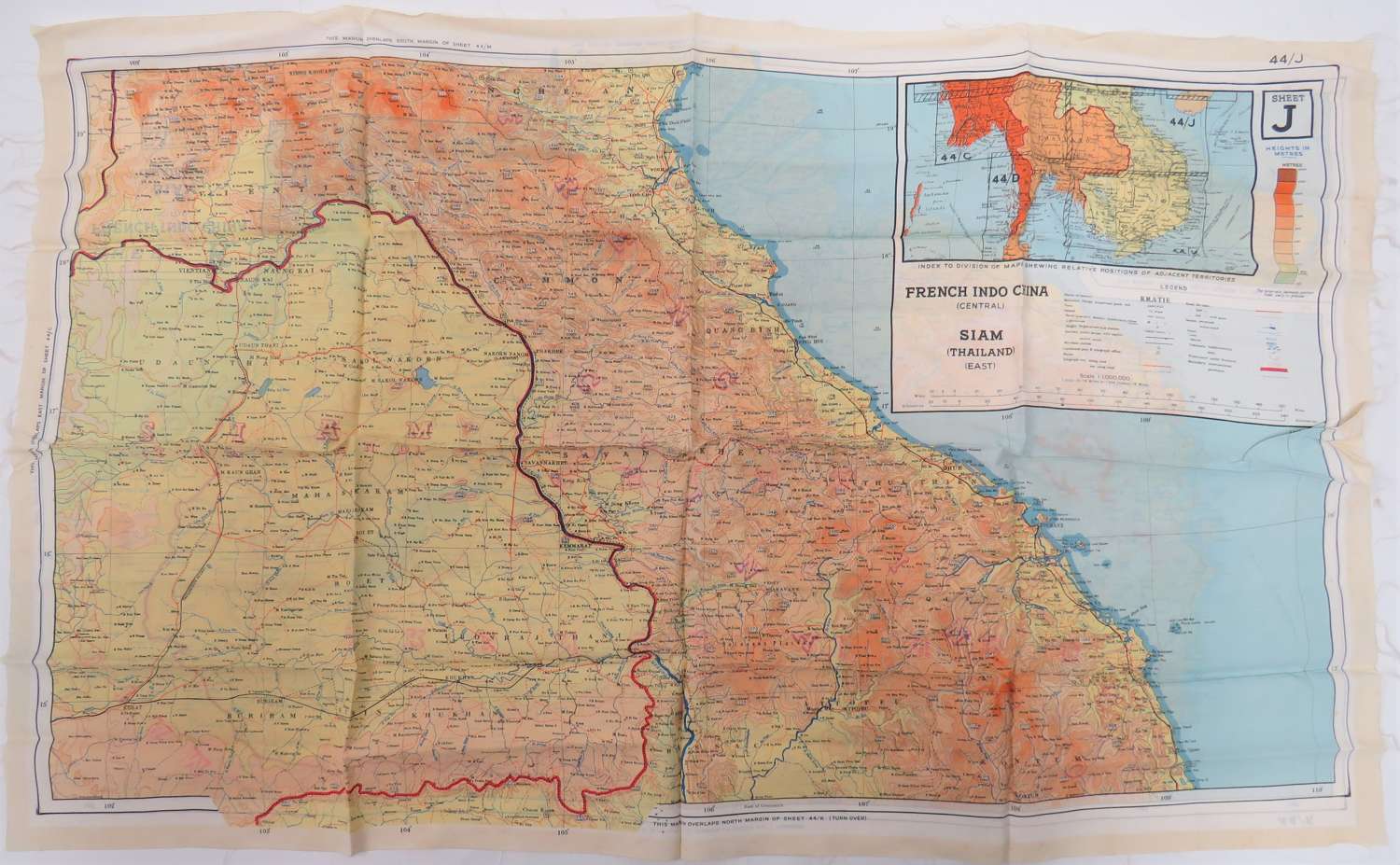 WW2 R.A.F Far East Double Sided Silk Map Of French Indo China