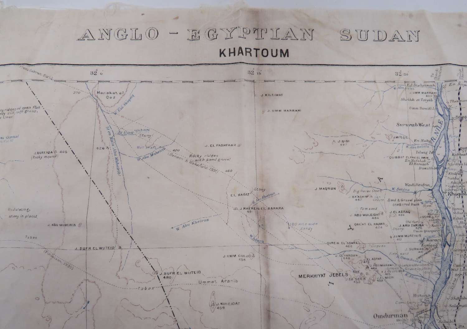 Rare Anglo-Egyptian Sudan Escape Map Covering Khartoum 1940