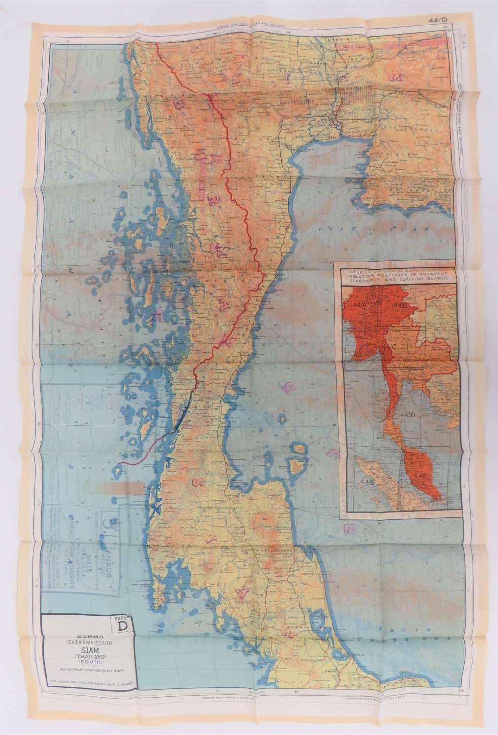 WW2 R.A.F Far East Double Sided Silk Map Of Burma and Siam