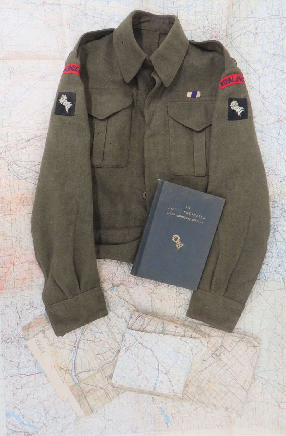 WW2 6th Armoured Engineers Officers Battle dress Jacket and Ephemera