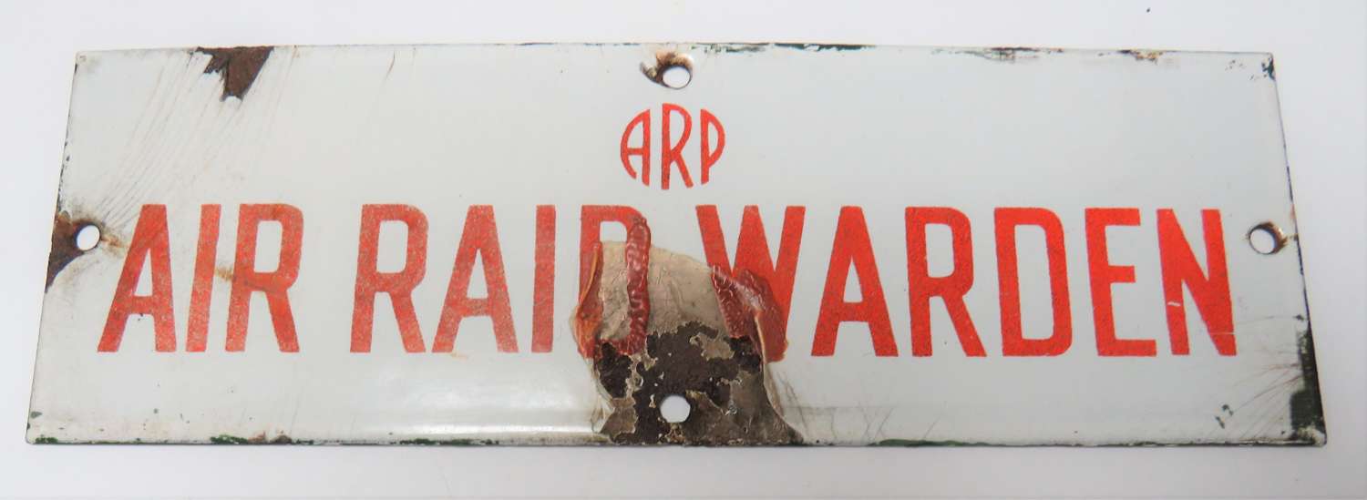 WW2 A.R.P Air Raid Warden Enameled Door Sign