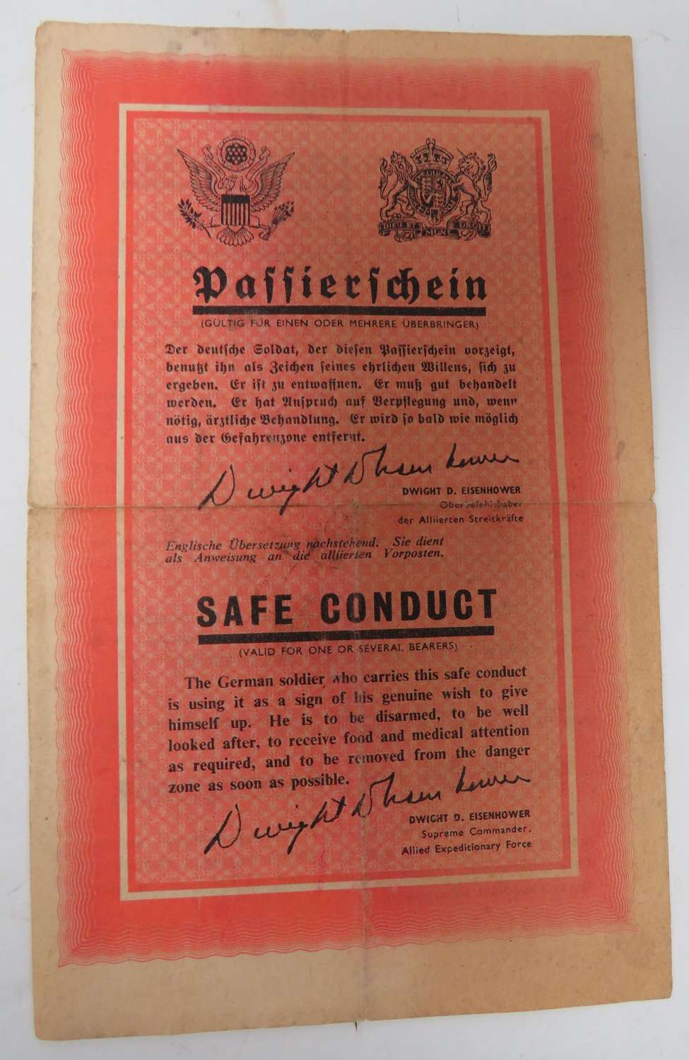 Scarce Late WW2 Allied Dropped German Safe Conduct Pass