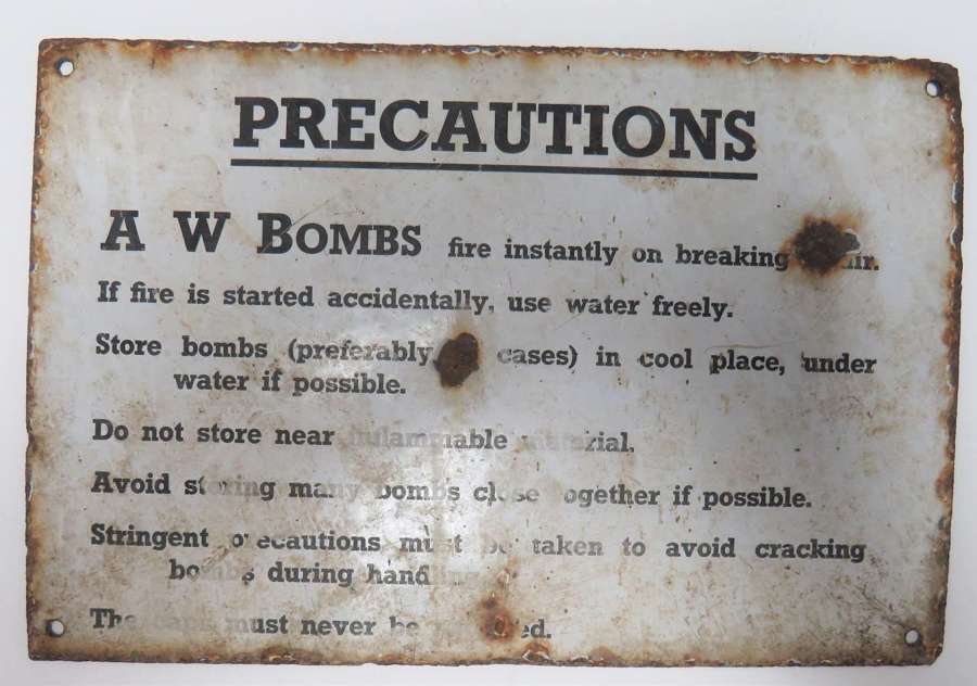 WW2 "A.W.Bombs" Enamel Instruction Panel