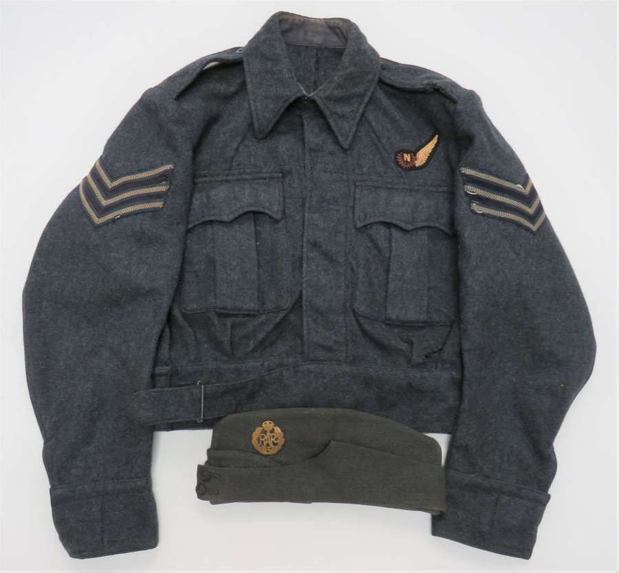 WW2 Original 1945 Dated R.A.F Aircrew Battledress Jacket and Field Service Cap