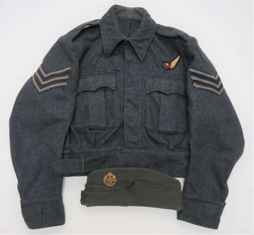 WW2 Original 1945 Dated R.A.F Aircrew Battledress Jacket and Field Service Cap