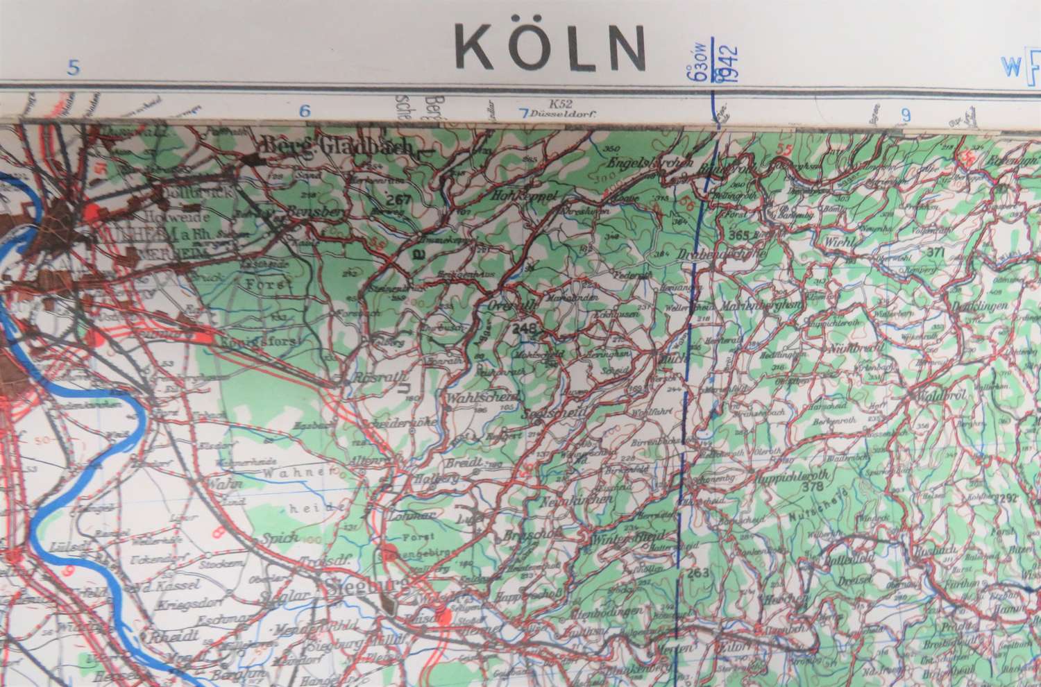 WW2 Army / Air Map of Koln and the Surrounding Area