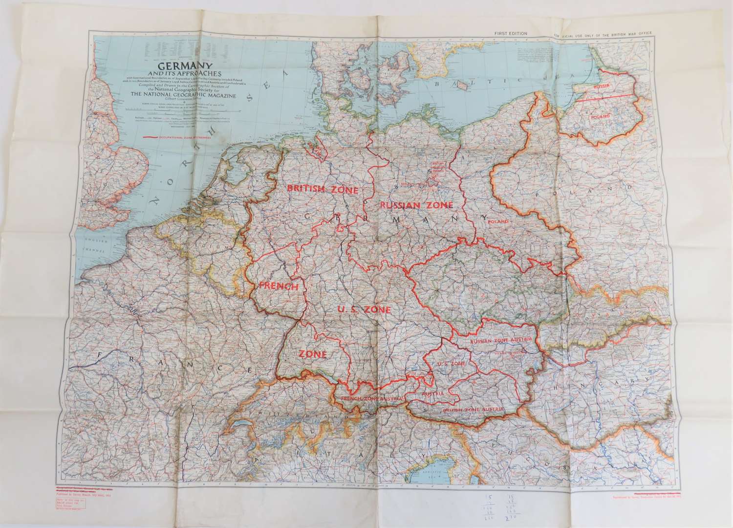 British War Office (BOAR) 1953 Dated Map Of Occupied Germany