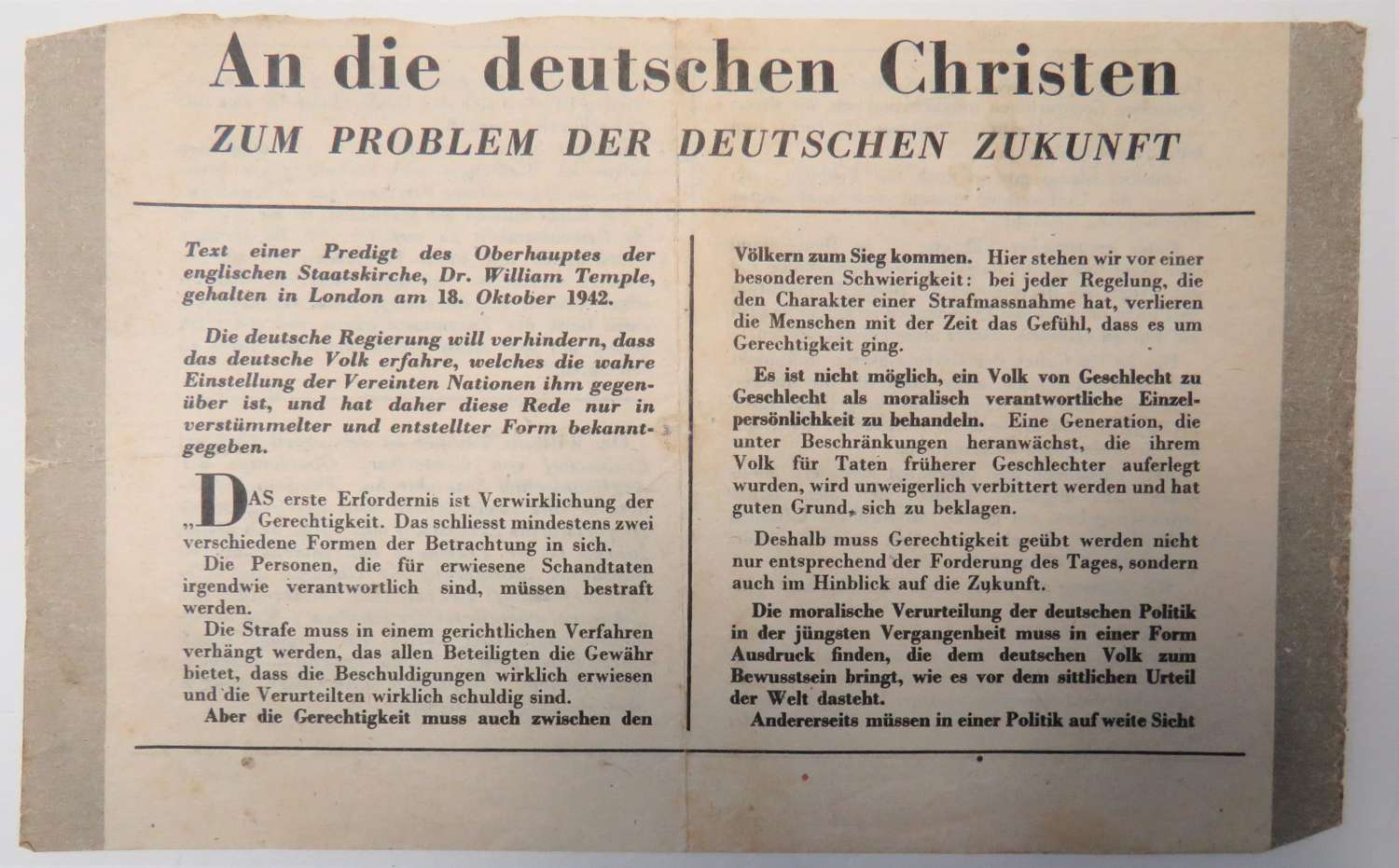 WW 2 Air Dropped German Propaganda Leaflet G61
