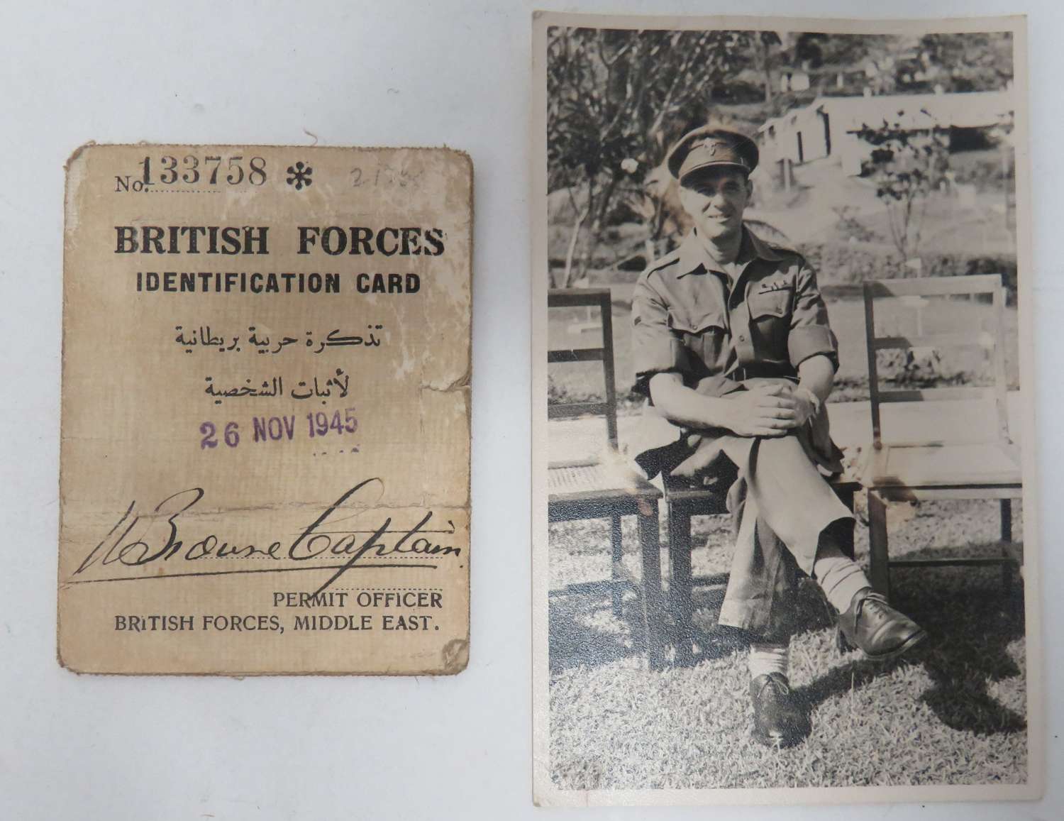 1945 Dated Officers I.D Card for Egypt and Later Photo