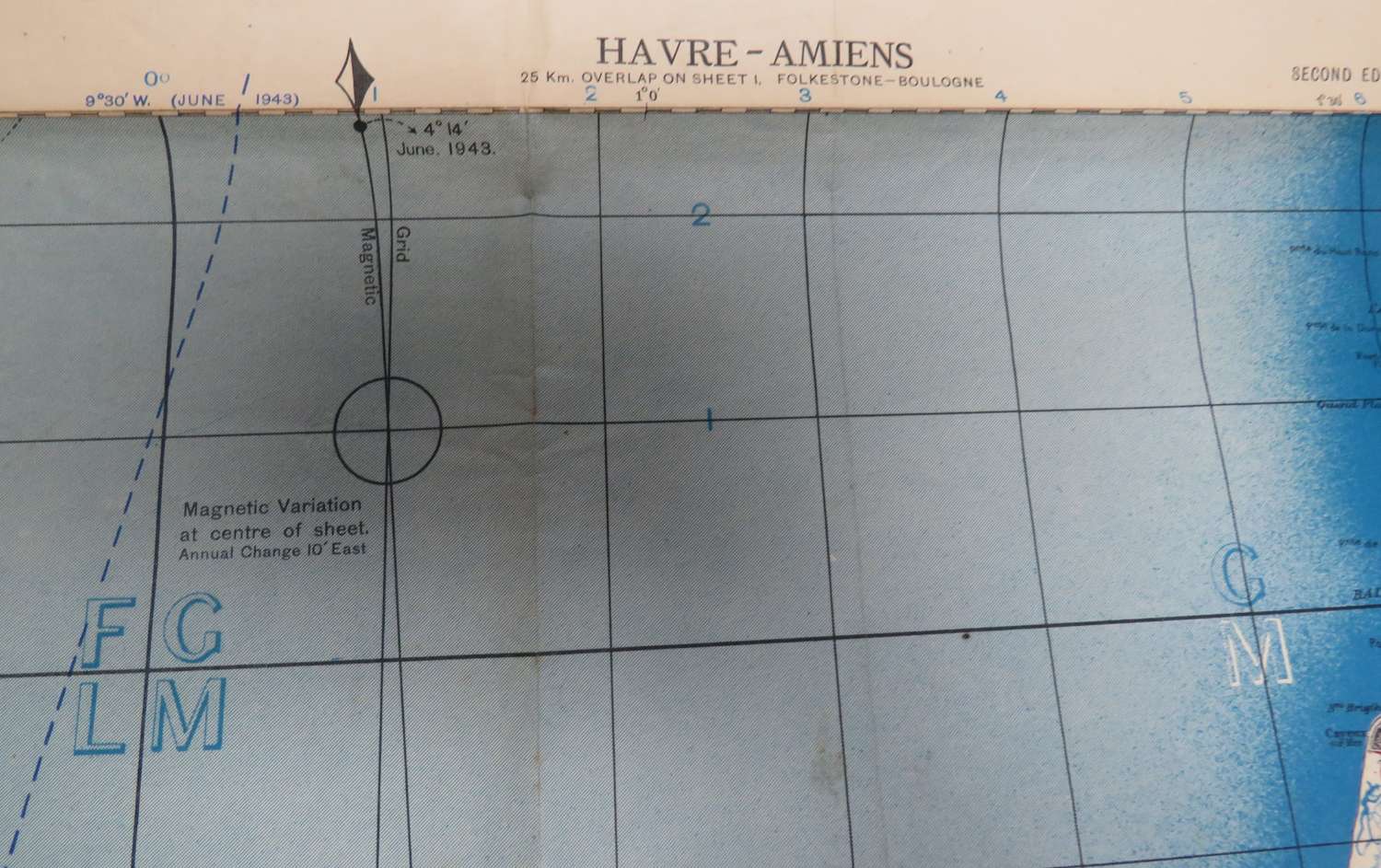 WW2 Army / Air Map Havre - Amiens and the Surrounding Area