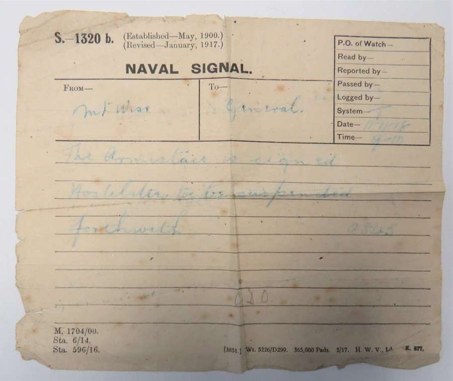 Rare WW1 Naval Signal for the End of Hostilities November 11th 1918