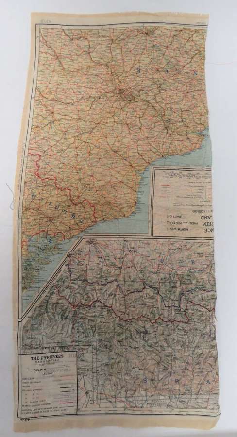WW2 R.A.F France / Spain / Belgium Double Sided Silk Map Section