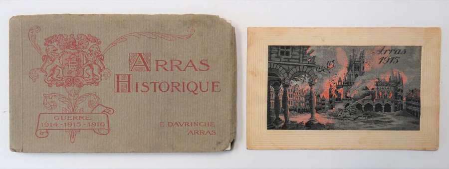 WW1 Arras silk Postcard and Postcard Booklet
