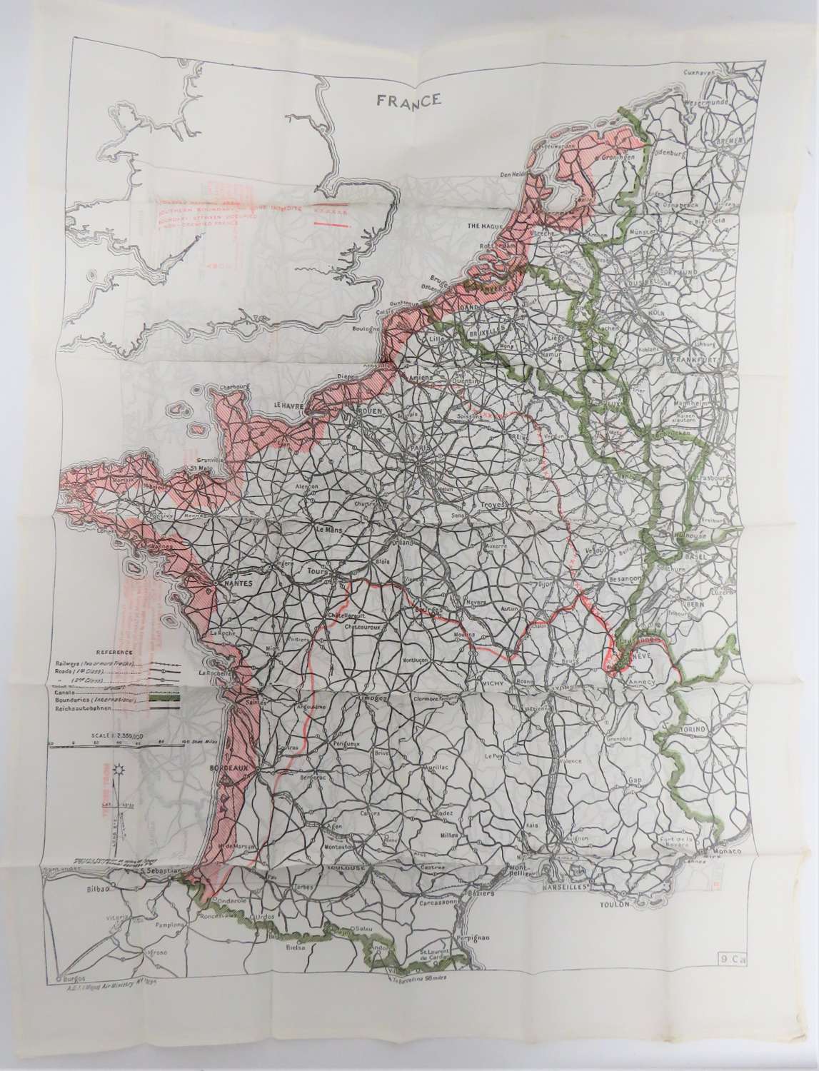 WW2 Air Crew / Special Forces Double Side Silk Escape Map of France