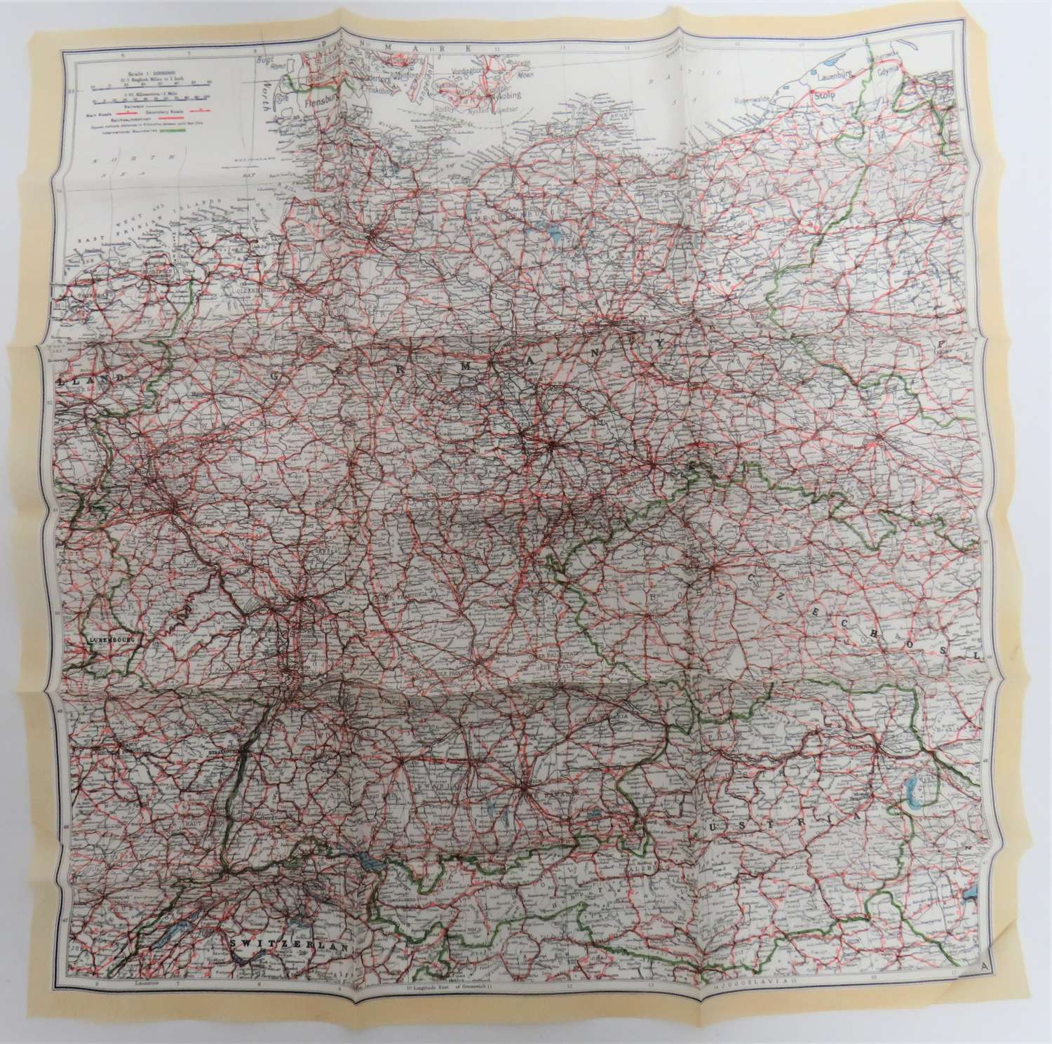 WW2 Air Crew / Special Forces Single Side Silk Map of Germany