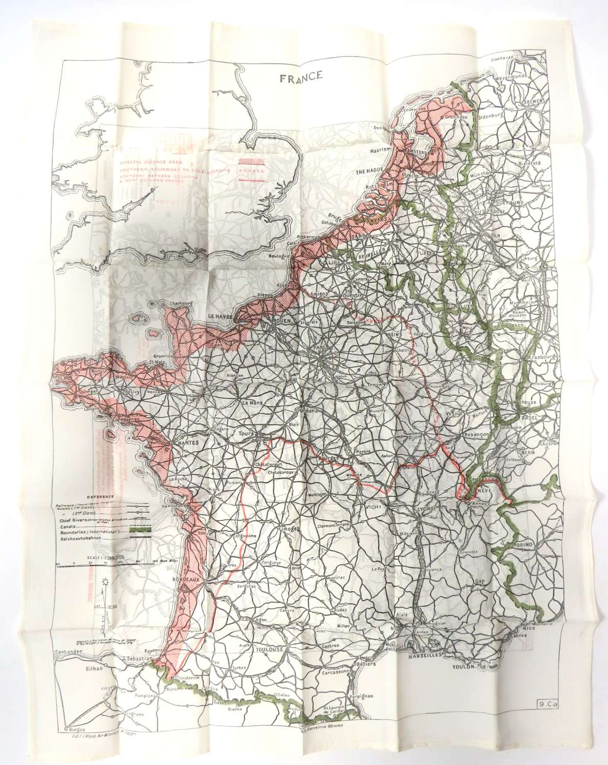 WW2 Air Crew / Special Forces Double Side Silk Escape Map of France