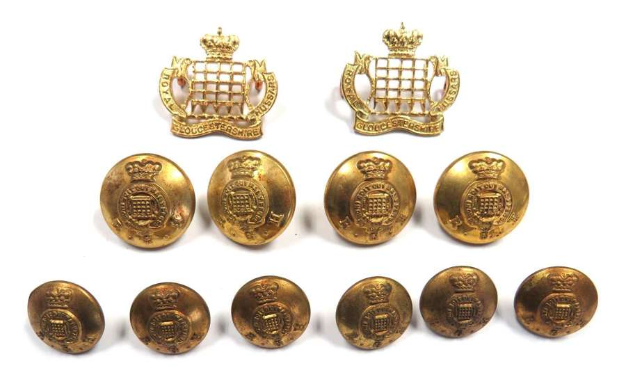 Royal Gloucestershire Hussars Collar Badge and Button Set