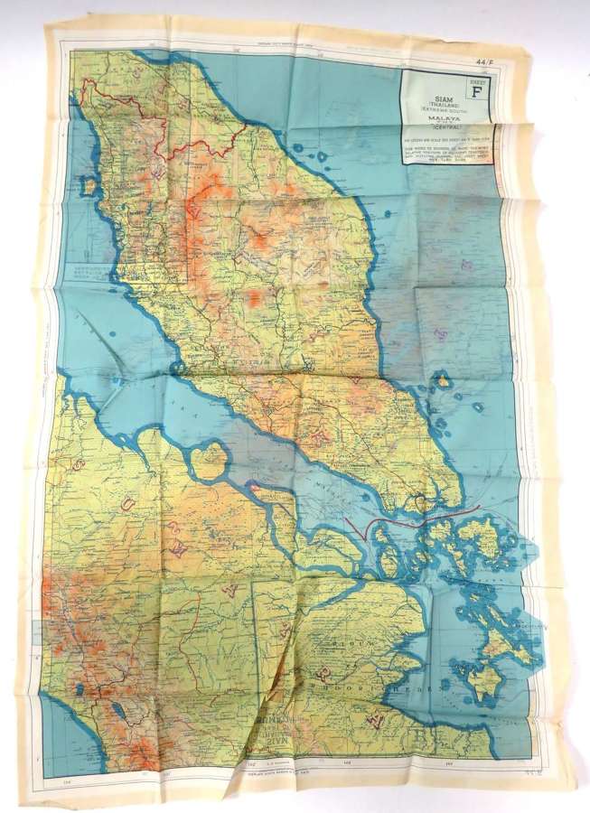 WW2 R.A.F Far East Double Sided Silk Map Of Siam and Malaya