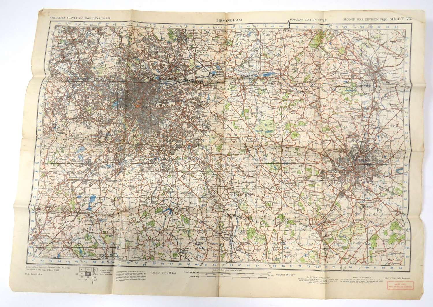 WW2 War Office 1942 Dated Military Map of Birmingham