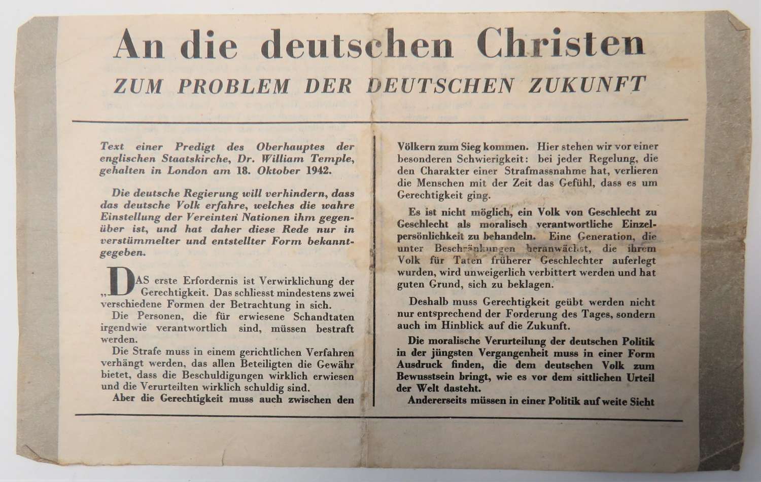 WW 2 Air Dropped German Propaganda Leaflet G61