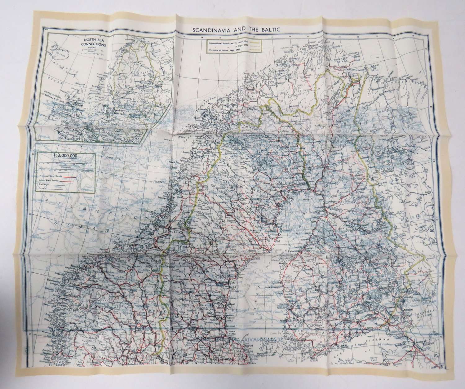 WW2 Air Crew / Special Forces Double Side Silk Map of Scandinavia