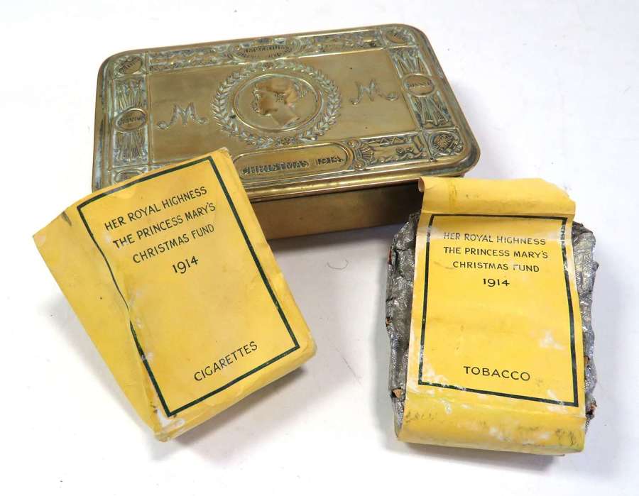 1914 Christmas Tin With Rare Contents of Tobacco and Cigarettes