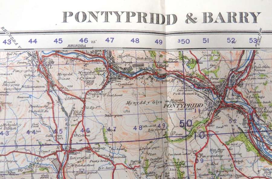 WW2 British Military Map of Pontypridd and Barry (South Wales)