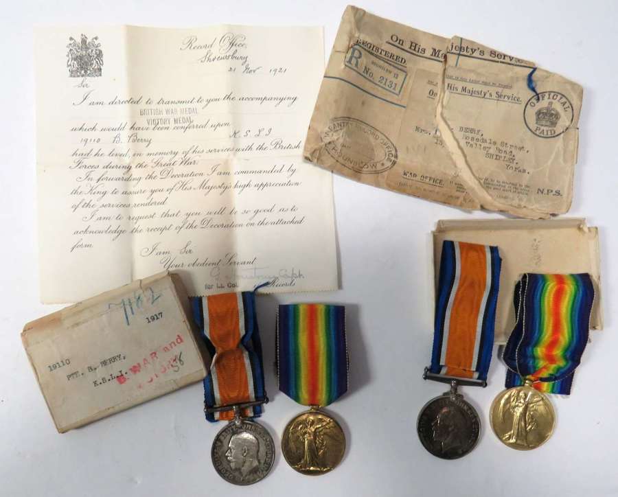 WW1 Brothers Medal Groups . Casualty K.S.L.I & Survivor R. Fusilier