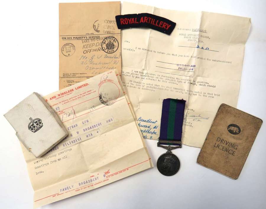 Post WW2 Palestine 1945-48 General Service Medal and Paperwork