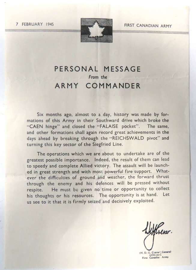 1st Canadian Army Troops Message Sheet February 1945