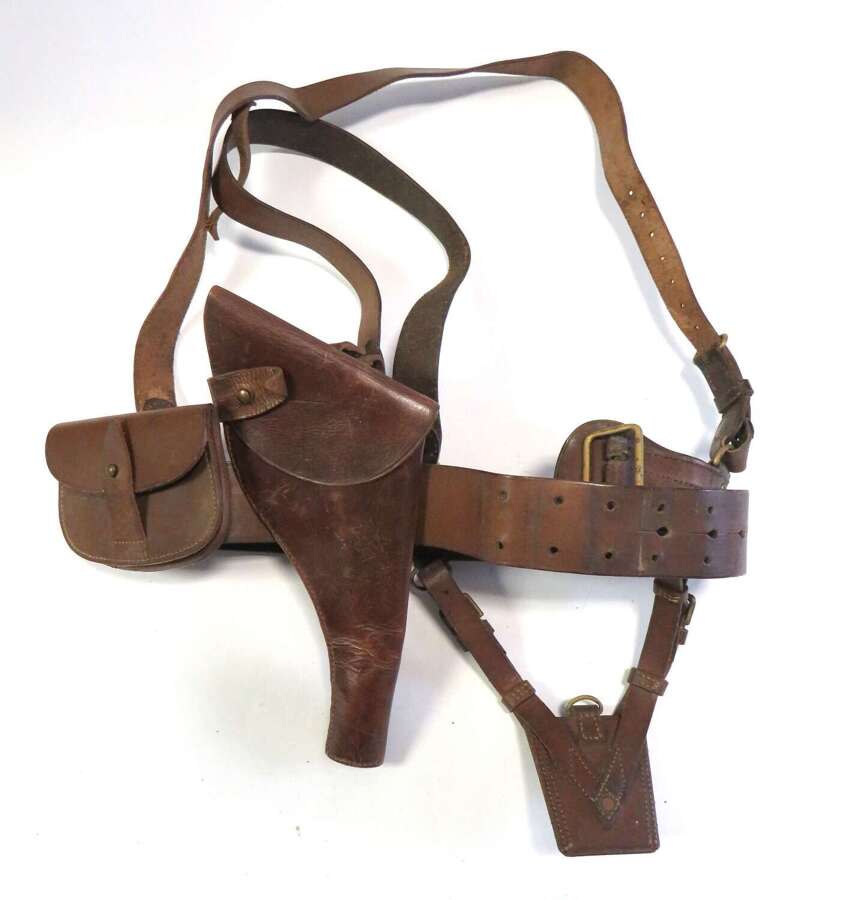 Rare WW1 Attributed Officers Sam Browne Belt and Double Shoulder Strap Set         ps