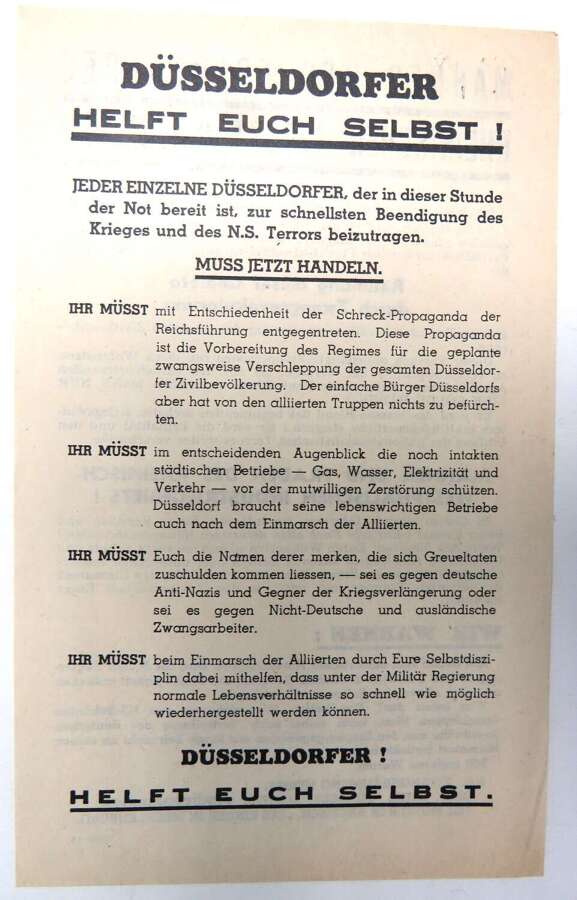 Rare Post D-Day Invasion German Air Dropped Leaflet On Dusseldorf WG15