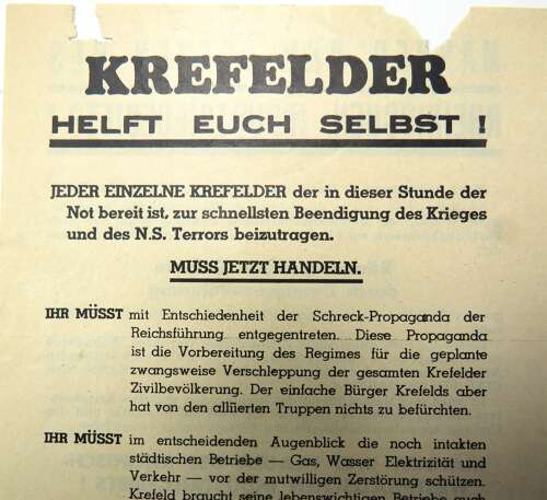 Rare Post D-Day Invasion German Air Dropped Leaflet On Krefeld WG12 (2)