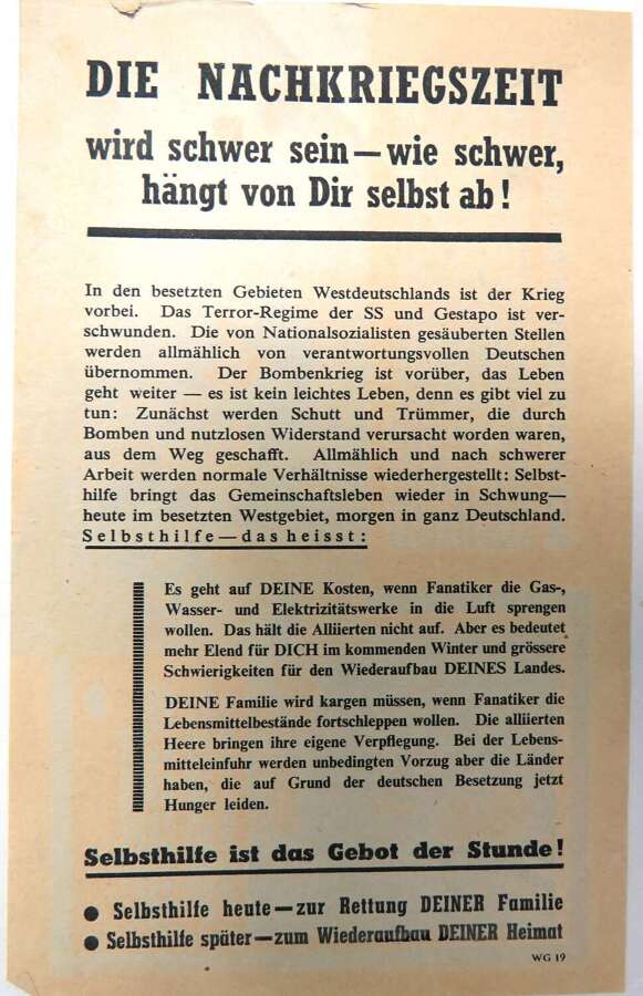 Rare Post D-Day Invasion German Air Dropped Leaflet On Germany WG19