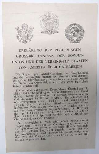 Rare Post D-Day Invasion German Air Dropped Leaflet On Austria from the 3 Allied Powers A1