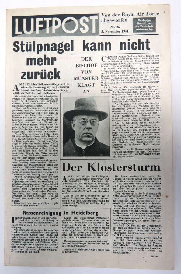 WW2 Luftpost Air Dropped German Propaganda Leaflet 510/XXV November1941