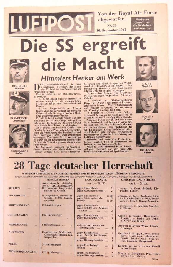 WW2 Luftpost Air Dropped German Propaganda Leaflet 510/XX September1941